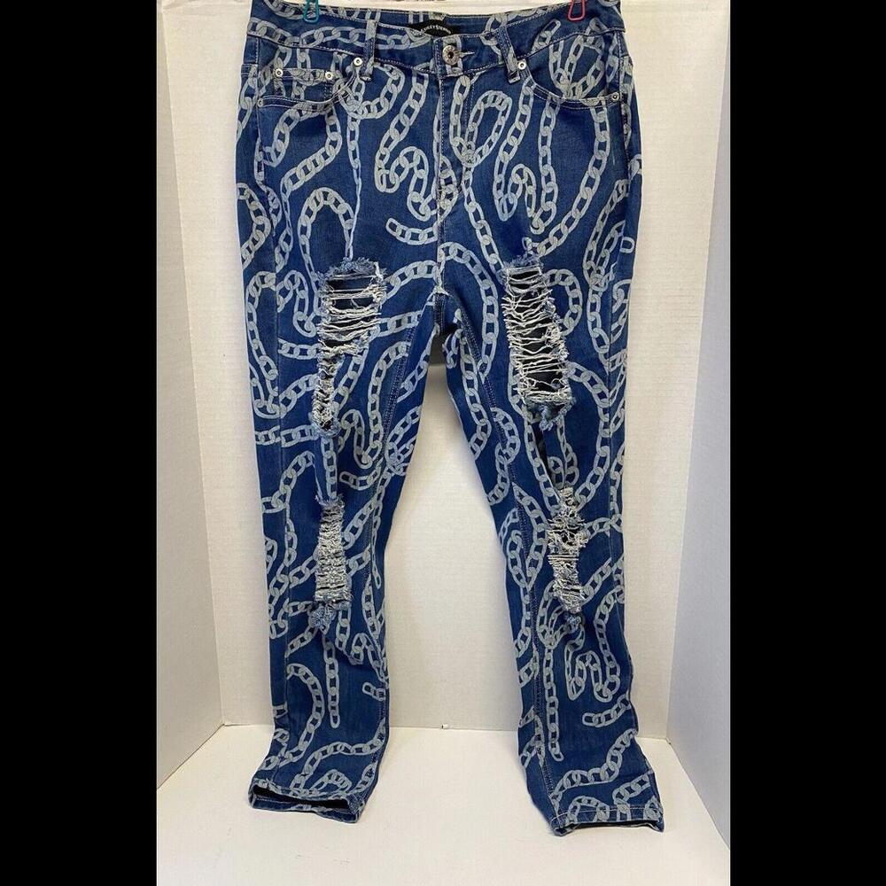 Ashley Stewart distressed stretch chain print jeans Size 12